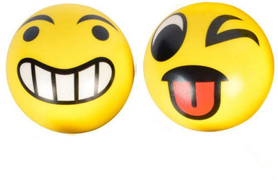 

Miss & Chief Cute Emoticon Balls - BIG GRIN & TONGUE OUT SMILEY Set Of 2 For Kids, Children - 10 cm(Yellow)
