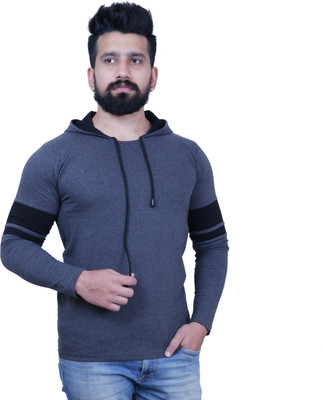 KAY S APPARELS Solid Men Hooded Neck Grey T-Shirt
