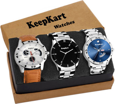

Keepkart Combo Of Three Metallic And Leather Strap Super Quality Watches Watch - For Men
