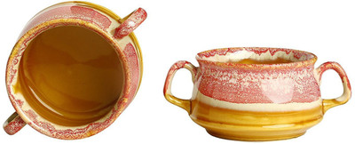 

caffeine Katori Soup Bowl With Two Spoon Free Ceramic/Stoneware in Pink & Brown Double Handled (Set of 2) Handmade By Caffeine Ceramic Bowl Set(Pink, Pack of 2)