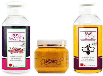 

looms & weaves Herbal Face Pack (Combo Offer) - 100 gm Ayurvedic Wild Turmeric Powder, 100 ML Honey & 100 ML Rose Water - 3 - LWWTURHR125(Set of 1)