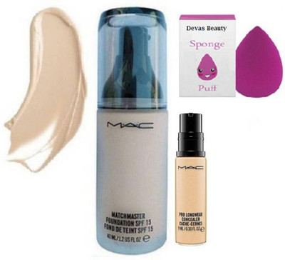 

divas beauty Sponge Puff, Mac Matchmaster Spf 15 Foundation & Pro Longwear Concealer(Set of 3)