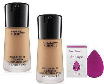 divas beauty Sponge Puff With Mac Mineralize Foundation Pack Of 2(Set of 3)