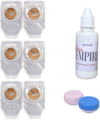 

Choice Empire 3 Pair Zero Power Monthly Contact Lens With Solution & Case - Honey Color Lens Monthly Contact Lens(0 Power, Honey, Pack of 3)