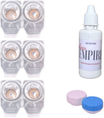 

Choice Empire 3 Pair Zero Power Monthly Contact Lens With Solution & Case - Brown Color Lens Monthly Contact Lens(0 Power, Brown, Pack of 3)