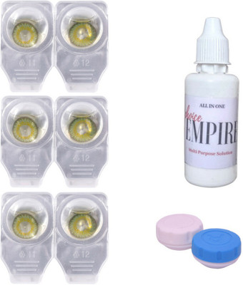 

Choice Empire 3 Pair Zero Power Monthly Contact Lens With Solution & Case - Green Color Lens Monthly Contact Lens(0 Power, Green, Pack of 3)