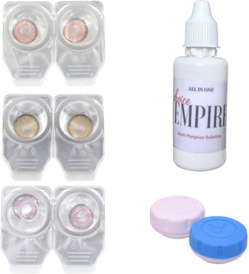 

Choice Empire 3 Pair Zero Power Monthly Contact Lens With Solution & Case - Pink - Gold - Violet Color Lens Monthly Contact Lens(0 Power, Pink, Gold, Violet, Pack of 3)