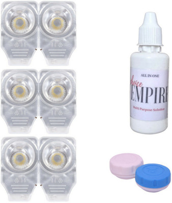

Choice Empire 3 Pair Zero Power Monthly Contact Lens With Solution & Case - Dark- Grey Color Lens Monthly Contact Lens(0 Power, Dark Grey, Pack of 3)