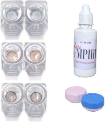 

Choice Empire 3 Pair Zero Power Monthly Contact Lens With Solution & Case - Blue - Brown - Grey Color Lens Monthly Contact Lens(0 Power, Blue, Brown, Grey, Pack of 3)