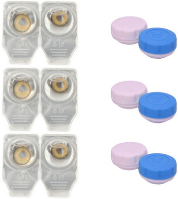 Choice Empire 3 Pair Zero Power Monthly Contact Lens With 3 Cases - Pure Hazel Color Lens Monthly Contact Lens(0 Power, Pure Hazel, Pack of 3)