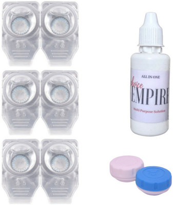 

Choice Empire 3 Pair Zero Power Monthly Contact Lens With Solution & Case - Blue Color Lens Monthly Contact Lens(0 Power, Blue, Pack of 3)