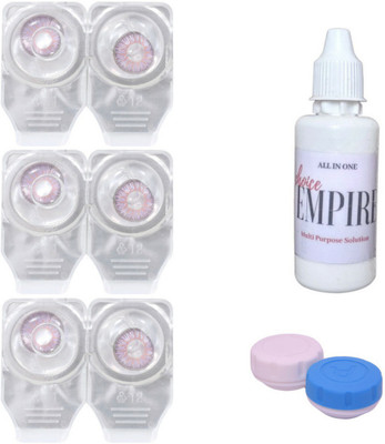 

Choice Empire 3 Pair Zero Power Monthly Contact Lens With Solution & Case - Violet Color Lens Monthly Contact Lens(0 Power, Violet, Pack of 3)