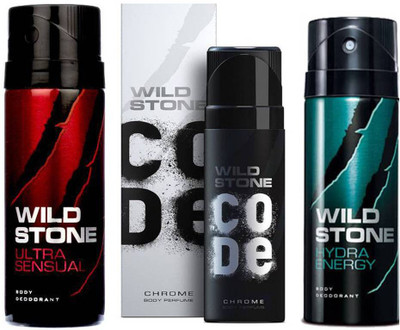 Wild Stone ULTRA SENSUAL DEODORANT 150 ML+ CODE CROME DEODORANT 120 ML+ HYDRA ENERGY DEODORANT 150 ML Deodorant Spray - For Men(150 ml, Pack of 3)