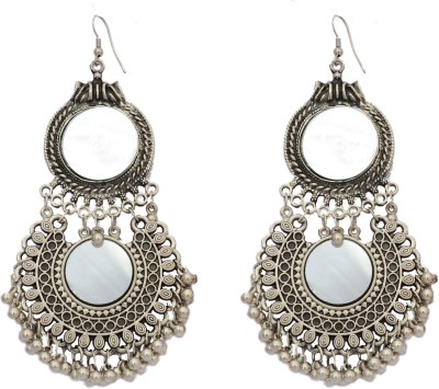 FashMade Silver Aghani Double Chandbali With Silver Beads Alloy Chandbali Earring