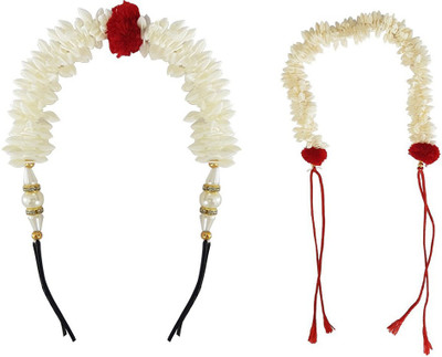 

JAMPAK New Style Juda Bun Decoration Hair Gajra For Bridal Accessories For Girls Set of 2 Hair Accessory Set(White)