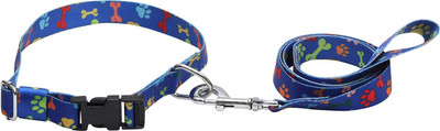 

W9 High Quality Bone And Paw Printed Leash And Collar Set For Dog -1 Inch 137 cm Dog Strap Leash(Multicolor)