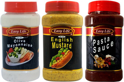 

Easy Life Combo Pack of Olive Mayonnaise (315g), English Mustard (325g) & Pasta Sauce (350g) Mustard(990 g)