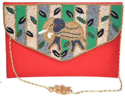 

Saffronworld Women Evening/Party Red Cotton Sling Bag