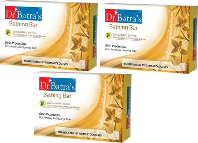 

Dr. Batra's Bathing Bar Enriched With Tea Tree Oil & Tulsi Extract Protecting The Skin From Acne & Fungal Infections, Keeping It Healthy & Glowing(375 g, Pack of 3)