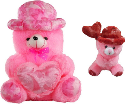 ATTRACTIVE 3 Feet Cute Cap & Heart Teddy Bear With 1 Feet Small 30cm Balloon Teddy Bear - 90 cm(Pink)
