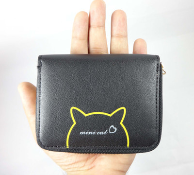

SB Women Black Artificial Leather Wallet(4 Card Slots), Cat-black