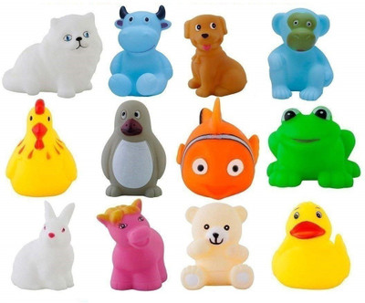 

Shop & Shoppee 12 Piece Toddler Baby Bathtub Bathing Chu Chu Squeeze Bath Toys Non-Toxic BPA Free, Animal Shape Bath Toy(Multicolor)