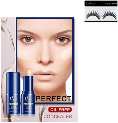 UnBox Combo of CVB Liquid Concealer Perfect Oil Concealer Shade-(02) 20 gm, Eyelashes (Set of 2)(Set of 2)