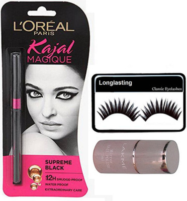 

Longlasting Eyelashes with L'oreal Magique Supreme Black Kajal, Mirror Nail Paint(Set of 3)