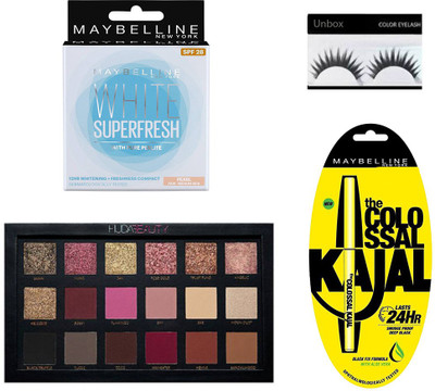 

Unbox Imported combo of Huda rose gold edition, Maybelline Compact, Maybelline Kajal & Eyelashes (Set of 4)(Set of 4)