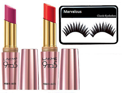

Marvalous eyelashes with lakme 9 to 5 matte finish lipstick (set of 2)(Set of 3)