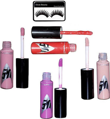 

divas beauty Eyelashes With Mac Star Lip Gloss 4 Shades(Set of 5)