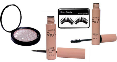 

divas beauty Eyelashes, Liquid Black Eyeliner and Mascara & Beauty Makeup Illuminator(Set of 4)