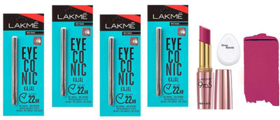 

divas beauty Silicon Puff & Eyeconic Pencil (Deep Black) Kajal Pack of 4, 9 to 5 Primer and Matte Lipstick Plum Pick(Set of 6)