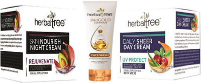 

HERBAL TREE HERBALTREE SKIN NOURISH NIGHT CREAM, DAILY SHEER DAY CREAM , 24CT GOLD LUSTROUS FACE WASH -400(Set of 3)