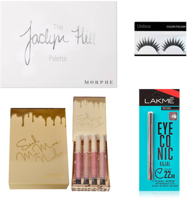 

Unbox Imported combo morphe EYESHADOW PALETTE, Kylie Send me more, Maybelline Kajal & Eyelashes (Set of 4)(Set of 4)