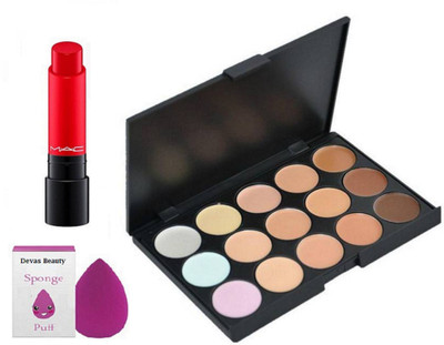 

divas beauty Eyelashes, 15 Shade Concealer Palette&Mac Liptensity Lipstick(Set of 3)