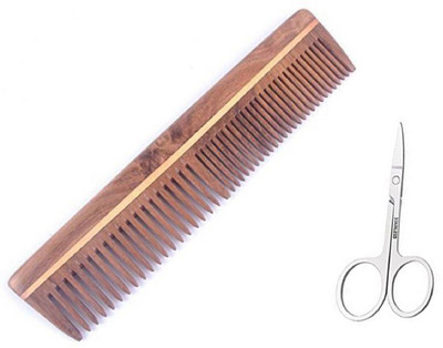 

Majik Handemade Neem Wood Comb Anti-Dandruff Comb For Men And Women & Scissor for multipurpose Use(Set of 2)