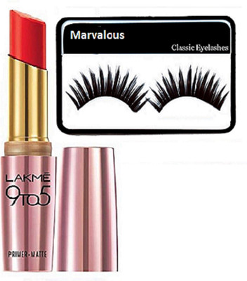 

Marvalous eyelashes , lakme 9 to 5 primer matte lipstick(Set of 2)
