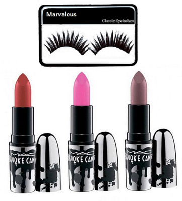 

Marvalous eyelashes with mac brooke candy long lasting lipstick (set pf 3)(Set of 4)