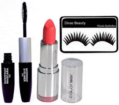 

divas beauty Eyelashes, Colorbar Long Lasting Matte Finish Lipstick and Colorbar 2 in 1 Eyeliner & Mascara(Set of 3)