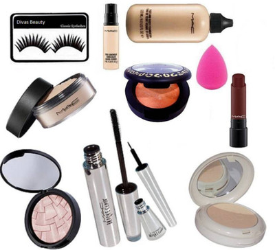 

divas beauty Eyelashes & Mac face & body Foundation 120ml & Loss Powder & Orange Blusher & liptensity Lipistick & Brooke Candy Liner & Mascara&Lightful BB Tinted Compact & Anastasia Illuminater & pro longwear concealer of mac(Set of 11)