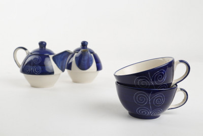 

Caffeine Caffeine Ceramic Handmade Blue Doodle 2 in 1 Teapot with Cup (Set of 2) Ceramic(Blue, Pack of 2)