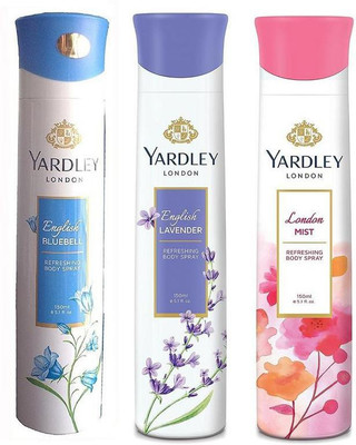 

Yardley London English BlueBell, English Lavender and London Mist 150ML Each Perfume Body Spray - For Women(150 ml, Pack of 3)