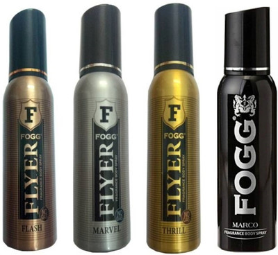 

Fogg MARCO, FLASH, MARVEL & THRILL Perfume Body Spray - For Men & Women(480 ml, Pack of 4)