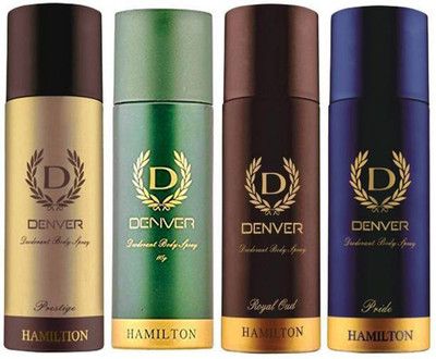 

Denver PRESTAGE,HAMILTON,ROYAL OUD,PRIDE,COMBO PACK Body Spray - For Men(660 ml, Pack of 4)