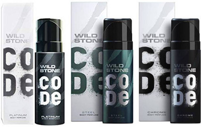 

Wild Stone CODE PLATINUM DEODORANT 120 ML+ CODE CHROME DEODORANT 120 ML+ CODE STEEL DEODORANT 120 ML Deodorant Spray - For Men(120 ml, Pack of 3)