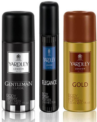 

Yardley London Gentleman 150ml Gold 150ml and Elegance 75 ml Deodorant Body Spray Perfume Body Spray - For Men(150 ml, Pack of 3)