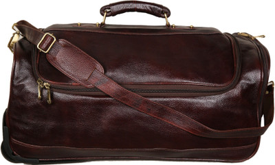 

JASHMIN Genuine Leather Duffel Strolley Bag Duffel Strolley Bag(Brown)