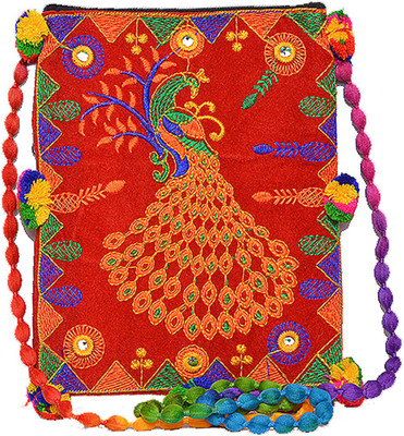 

KRISHNA HANDLOOM Girls Casual Red Cotton Sling Bag