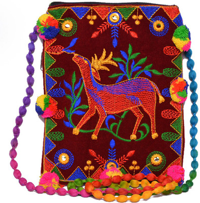 KRISHNA HANDLOOM Girls Casual Maroon Cotton Sling Bag